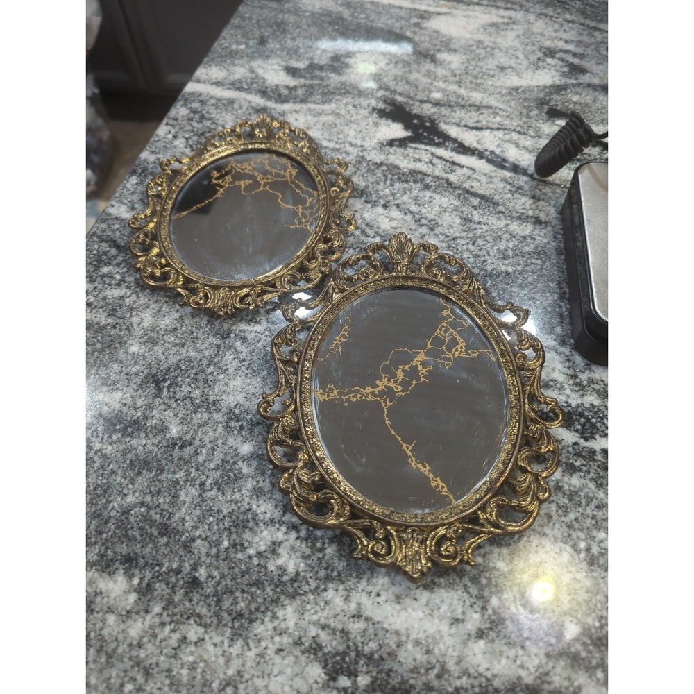 VTG Pair Hollywood Regency Mirrors Ornate Antique Style Mirrors